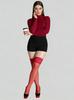1 Pair Women Red Lace Trim Lightweight Sheer Seductive Thigh High Stockings Summer
