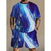 Summer Men's Fun Colorful Creativity 3D Printing Casual Sports Round Neck Short Sleeved Set Fashionable Comfortable Breathable Large Size Sports Wear