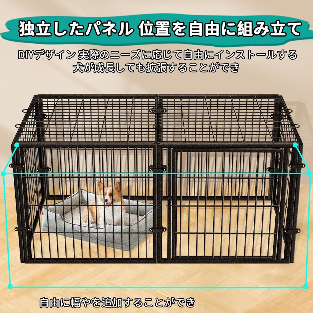 HEEOREV Pet Playpen, Dog Cage, Pet Fence with Doors (2 Doors, 140x70x80cm, Silver/Black) Easy Assembly, Flexible Layout, Potty Training, Escape Preven