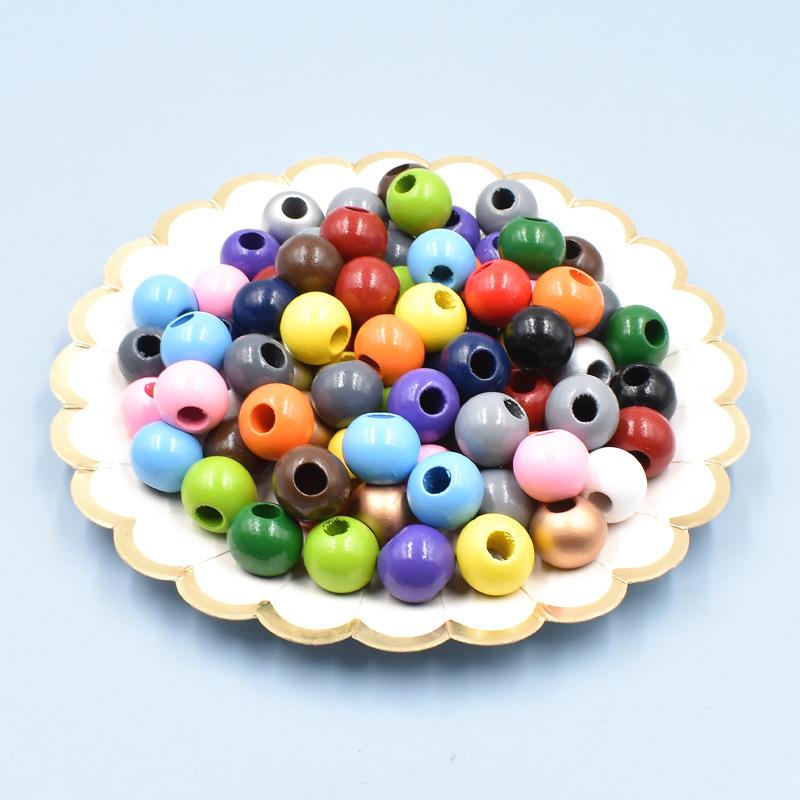 20pcs 20mm Colorful Round Wooden Beads for Craft Natual Painted Wood Spacer Loose Beads for Home Party Festival Decoration