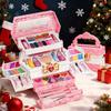 Kids Makeup Kit for Girls, Washable and Non-Toxic Cosmetic Set with Vanity Case, Multi-Layer Pretend Play Toys, Ideal Christmas Gift for Little Girls