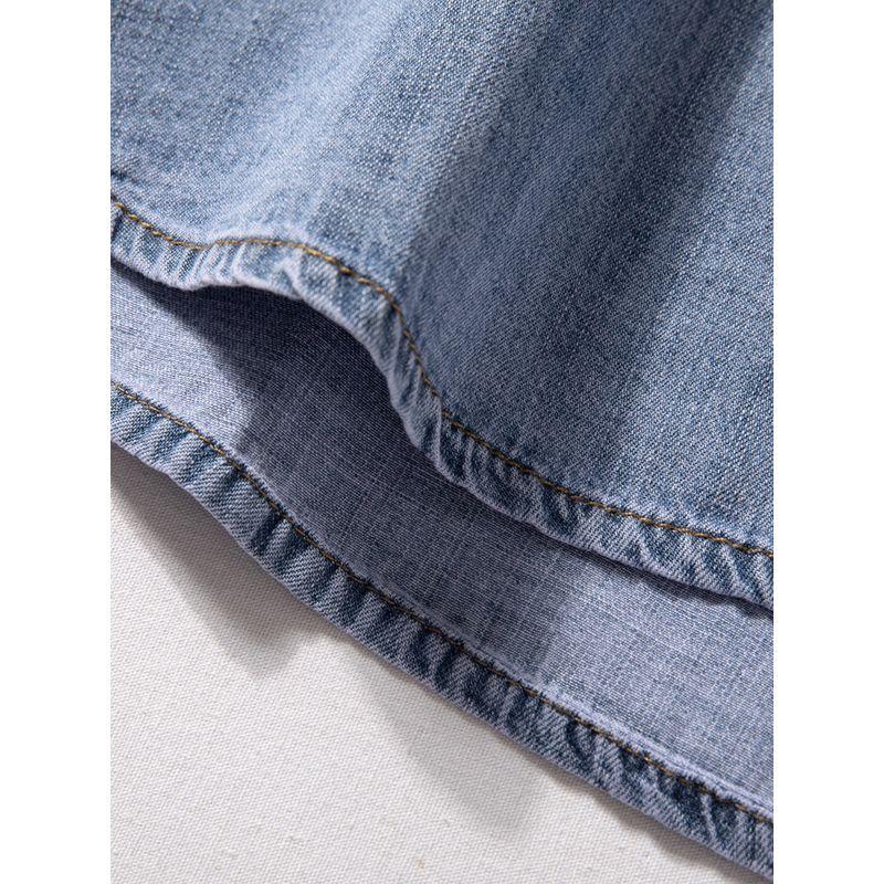 Men's Denim Shirt, Short-Sleeved, Loose Fit, Thin Style, Summer Cool Trendy Retro Five-Quarter Sleeve Pure Cotton Breathable Work Shirt