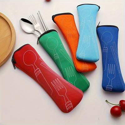 1PC Tableware Bag Washable with Zipper Travel Cutlery Kit Case Camping Spoon Portable Pouch For Dinner Household Tool