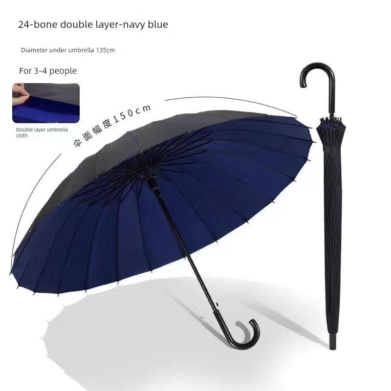 24-Strand Large Double-Layer Umbrella, Durable and Sturdy, Long Handle, Business Use, Sun Protection, Student Use, Windproof, Rainproof, New Model