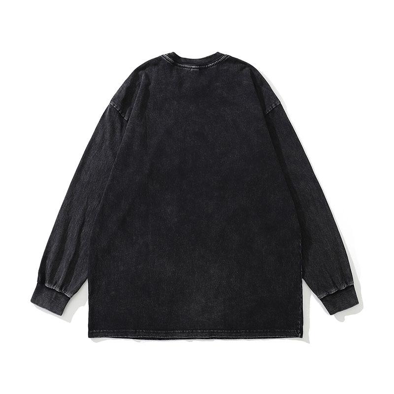 American Retro Printed Long-Sleeved T-Shirt Ins High Street Trendy Brand Washed Old Men'S Oversize Bottoming Top