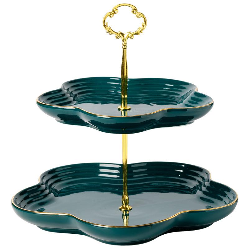 European Ceramic Phnom Penh Double-Layer Dessert Table Three-Layer Tray Dim Sum Plate Wedding Cake Fruit Plate Display Stand