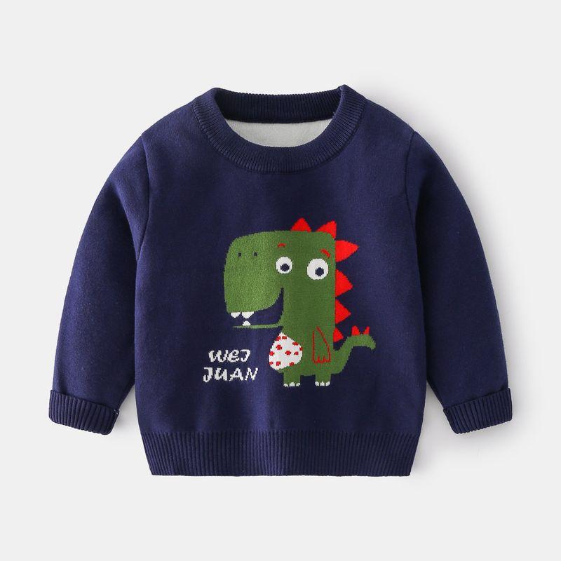 Boys' Round Neck Sweater Autumn and Winter Children's Clothing Children's Long Sleeve Sweater Baby Boys' Dinosaur Pullover Casual Knit