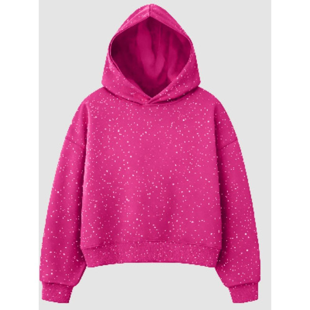 Sudadera con capucha de strass para mujer, manga larga, holgada, corta, con capucha, sudadera casual de calle