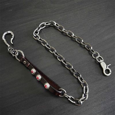 Retro Punk Cowhide Wallet Chain with Ghost Head Buckle - Men's Anti-theft Hip Hop Style