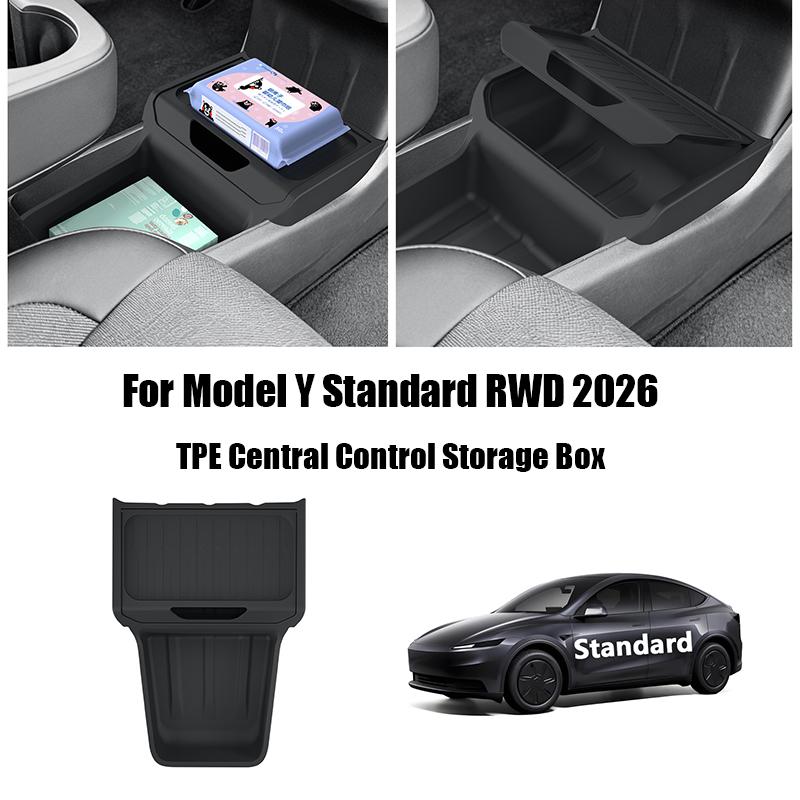 Central Control Storage Box For Tesla Model Y Standard RWD 2026 TPE Center Armrest Storage Box Organizer Trays Car Accessories