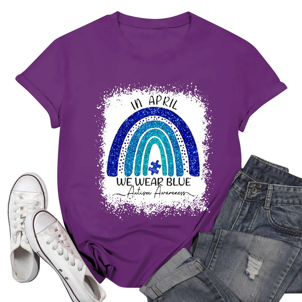 Tricou casual imprimat de damă, cu gât rotund, cu mânecă scurtă