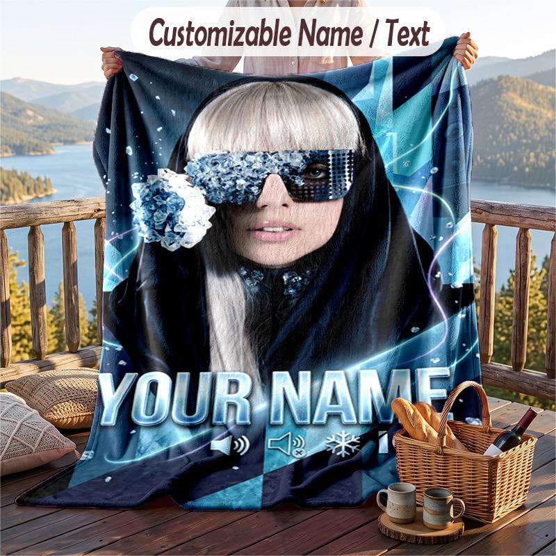 Personalized Flannel Throw Blanket,Lady Gaga Custom Printed Name, Cozy Plush Blanket For Home Use