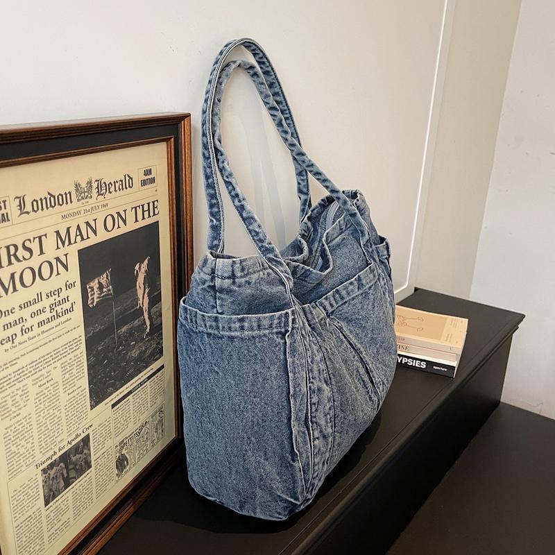 Denim-Tragetasche Damen-Umhängetasche Handtasche mit großem Fassungsvermögen