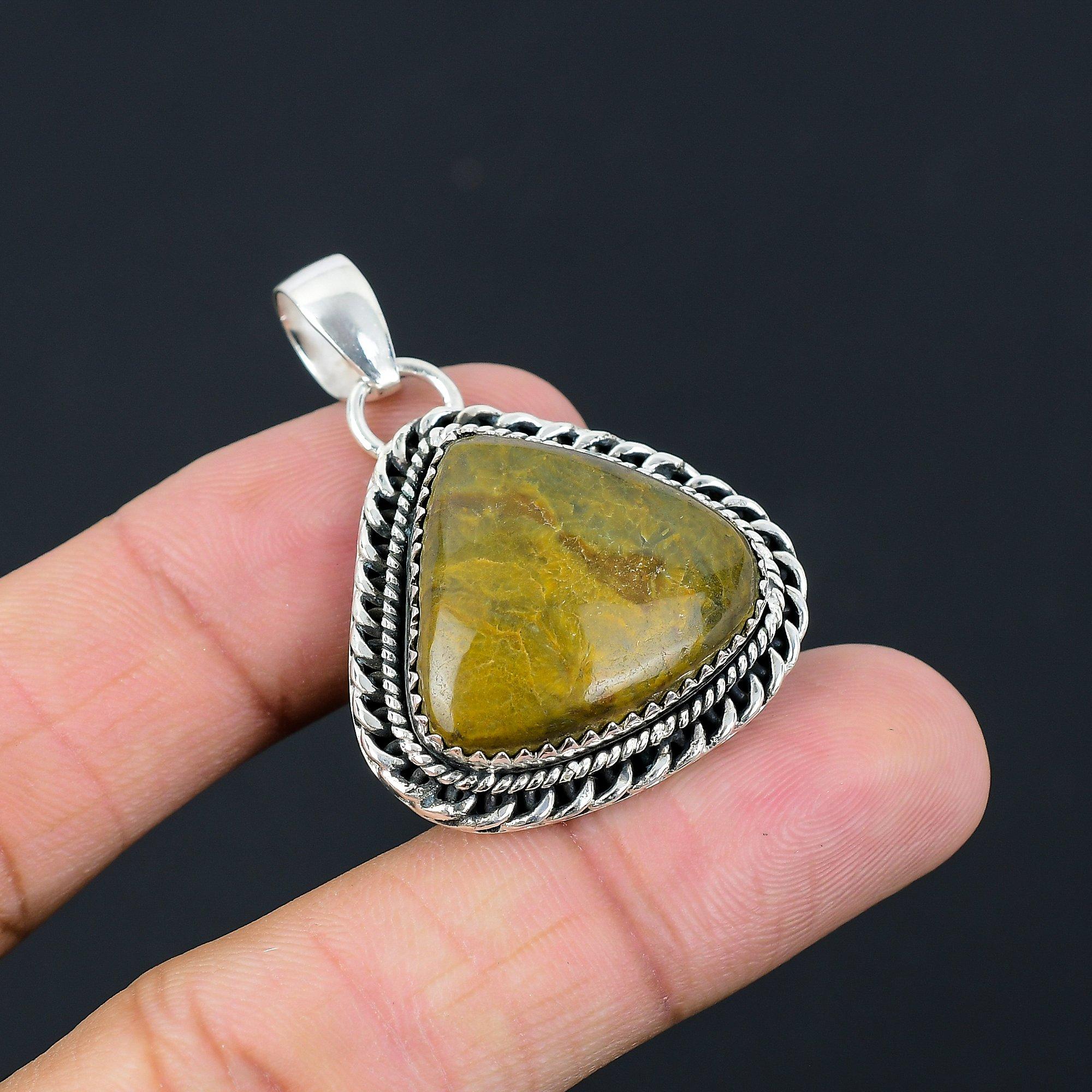 

Sisters Day Sale 925 Silver Ocean Jasper Stone Art Deco Birthday Pendant Jewelry