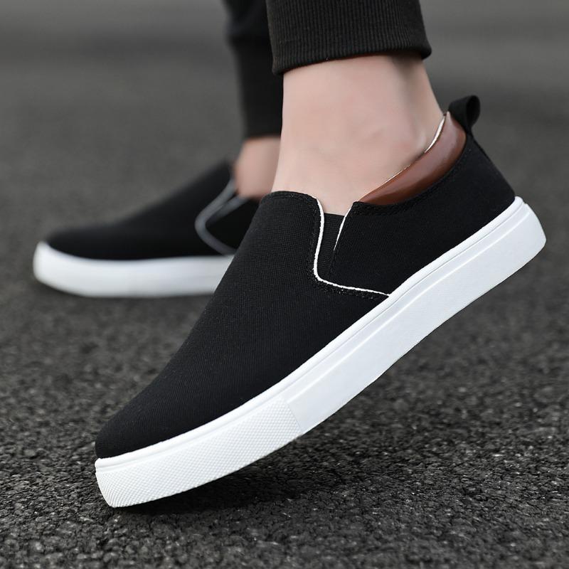Scarpe da uomo in tela, scarpe da ginnastica casual alla moda, nere, scarpe sportive con lacci, scarpe vulcanizzate, comode e leggere, scarpe basse, primavera