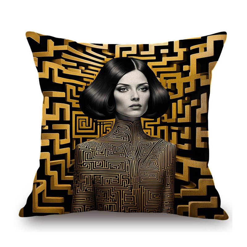 Vintage Argentina Artist Flower Leaves Background Fashion Girl Comic Beautiful Cotton Linen Sofa Pillow Case Cute Cushion Cover