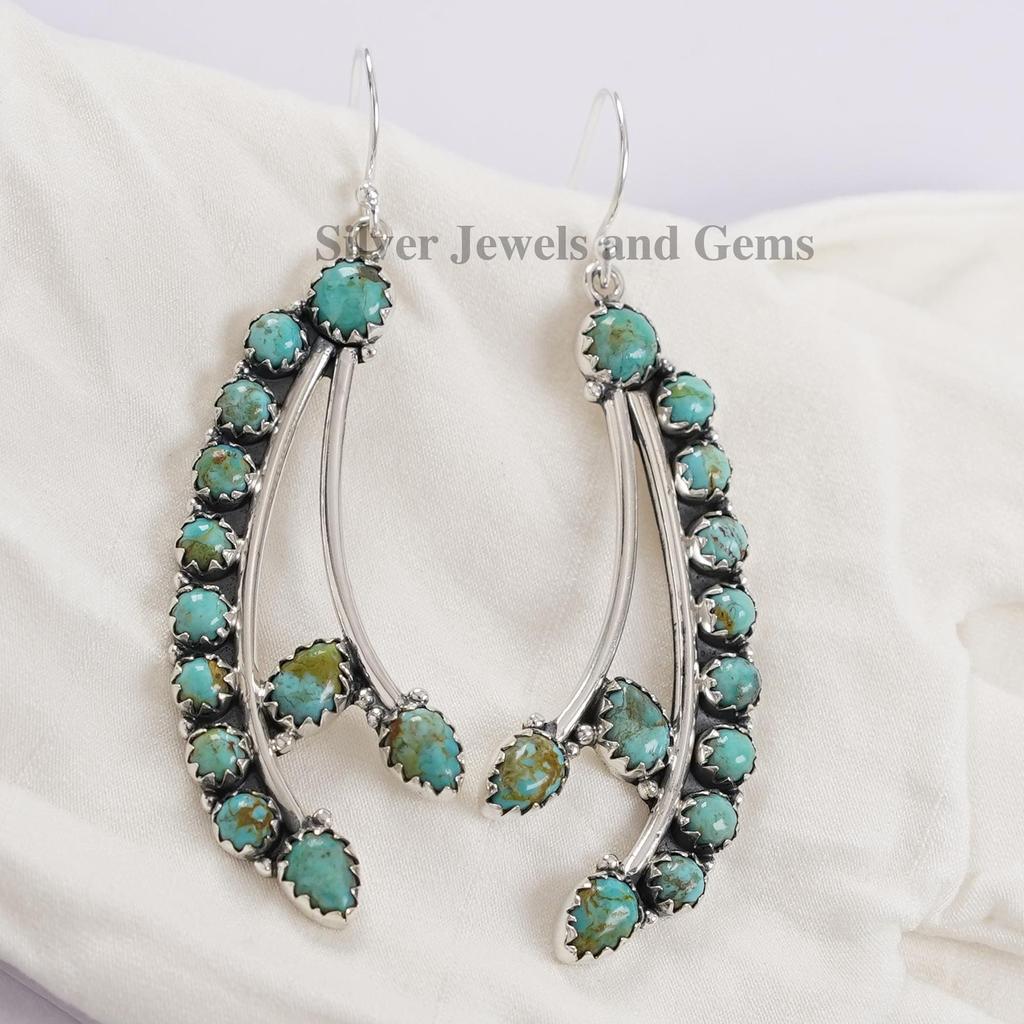 Natural Arizona Turquoise Earring, 925 Sterling Silver Earring, Kingman Turquoise Earrings, Wedding Earring, Statement Multi Stone Earring