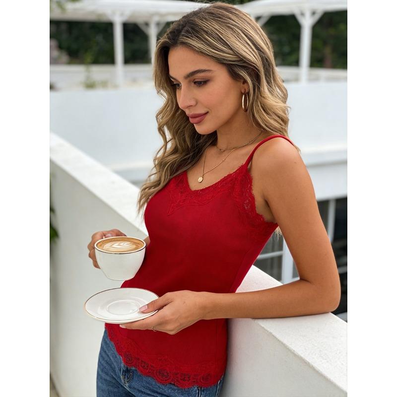 Sexy Lace Patchwork European Style Slim Fit Inner Camisole Tank Top For Women