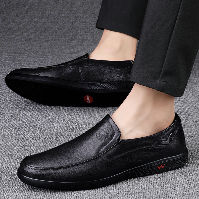Leather casual leather shoes men's breathable soft-soled soft leather beanie shoes men's lazy shoes one-pedal men's shoes