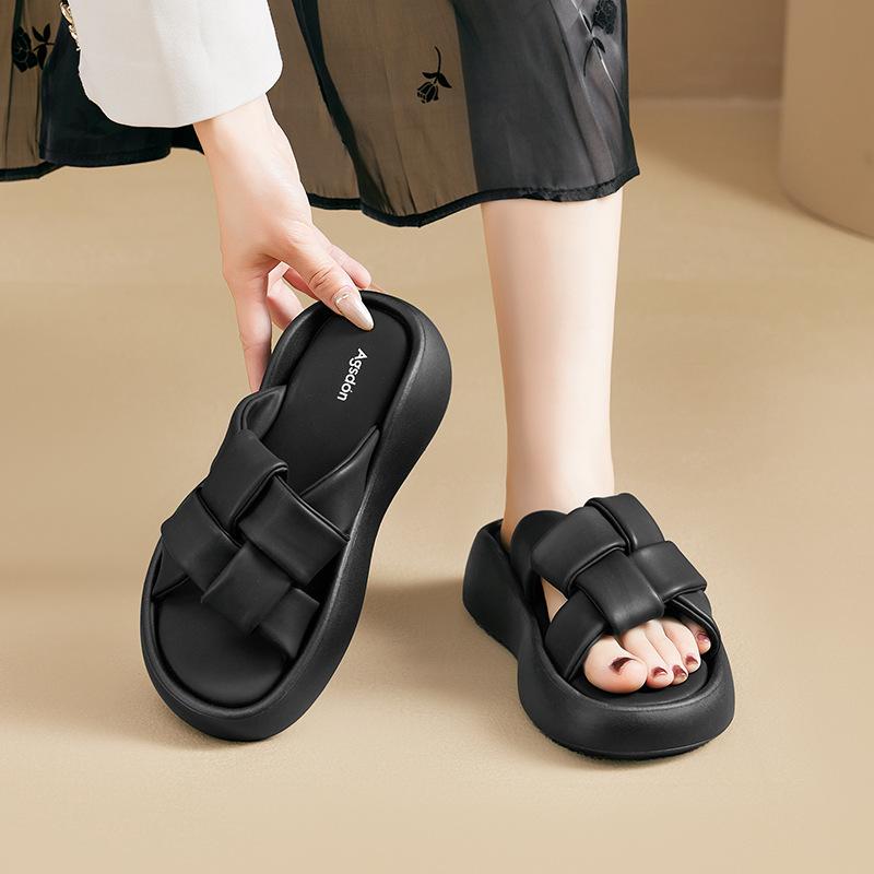 Augustine Black Slippers Summer Wear 2025 New Casual Platform Sandals Sports with Skirt Beach Shoes