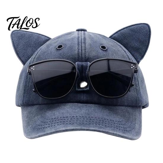 Cat Ear Trucker Hat Hat, Baseball Cap with Detachable Sunglasses, Funny Aviator Style Adjustable Pilot for Outdoor Travel UV Protection Sun Sunglasses