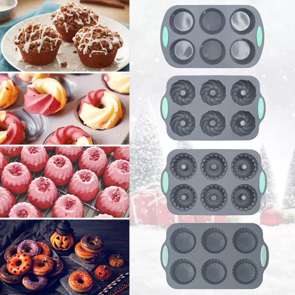 6 Cavity Silicone Cake Mold,Chocolate-Cookie Donut Dessert Mold,Food Grade Muffin Pan,Perfect For DIY Cakes,Soaps,Baking Tools