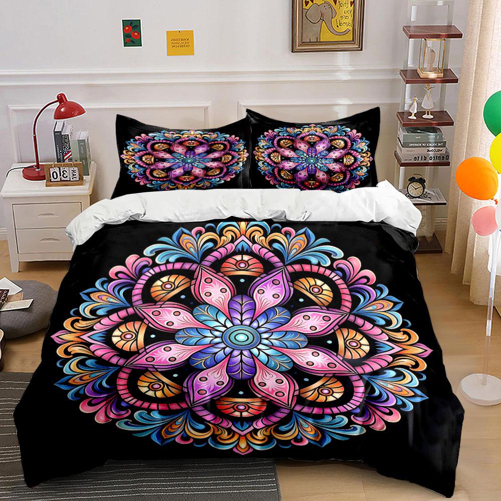 Mandala Pattern Three-Piece Set Soft Comfortable Duvet Cover Bedding Set Included 1*Duvet Cover & 2*Pillowcases, Gift