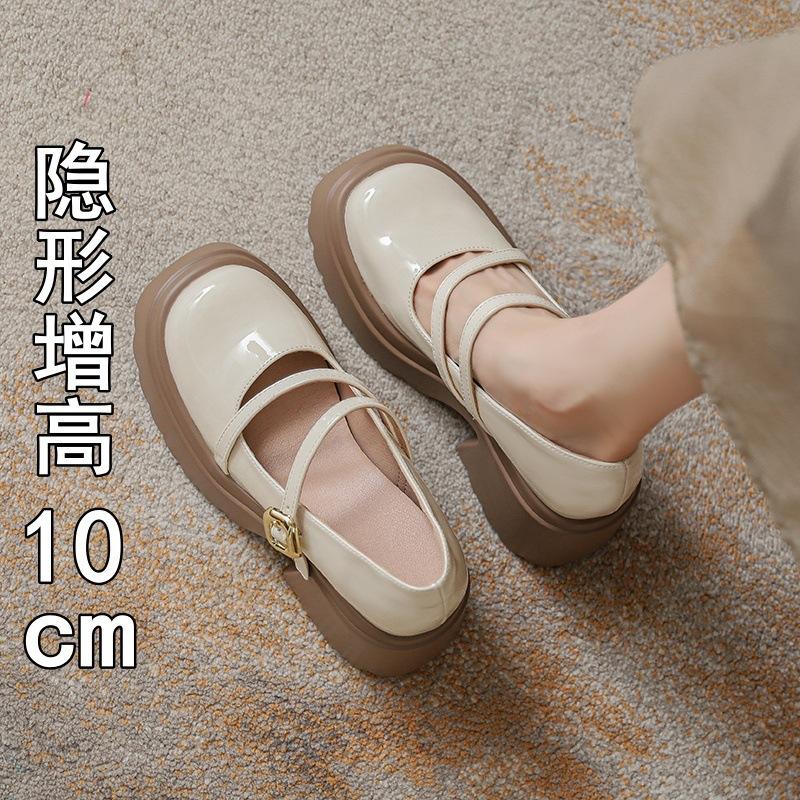 

Mary Jane shoes women s new thick heel thick sole inner height increase small leather shoes small fragrance high heel muffin shoes single shoes 38 чорний