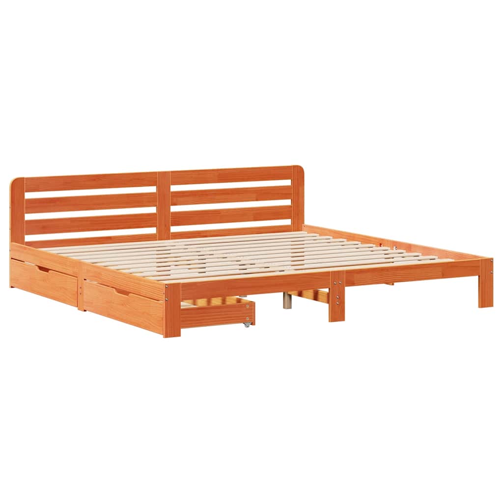 Solid Wood Bed Without Mattress Wax Brown 200x200 Cm Pine Wood