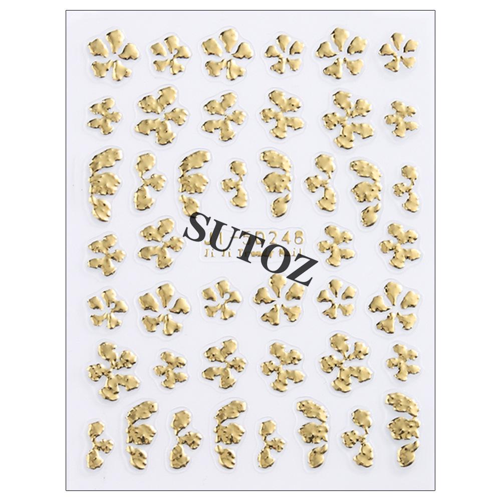 5D Embossed Gold & Silver Floral Nail Stickers with Hollow Circles & Petals