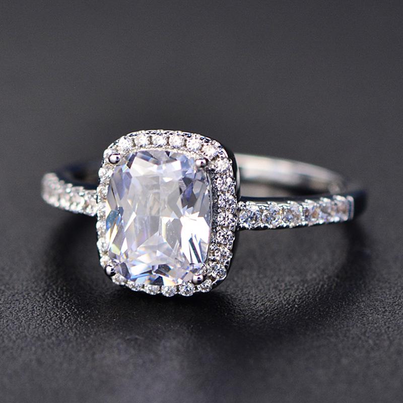 Fashion Mystic Fire Crystal Stone Rings For Women CopperColor Square Blue Pink Zircon Wedding Engagement Ring Boho Jewelry