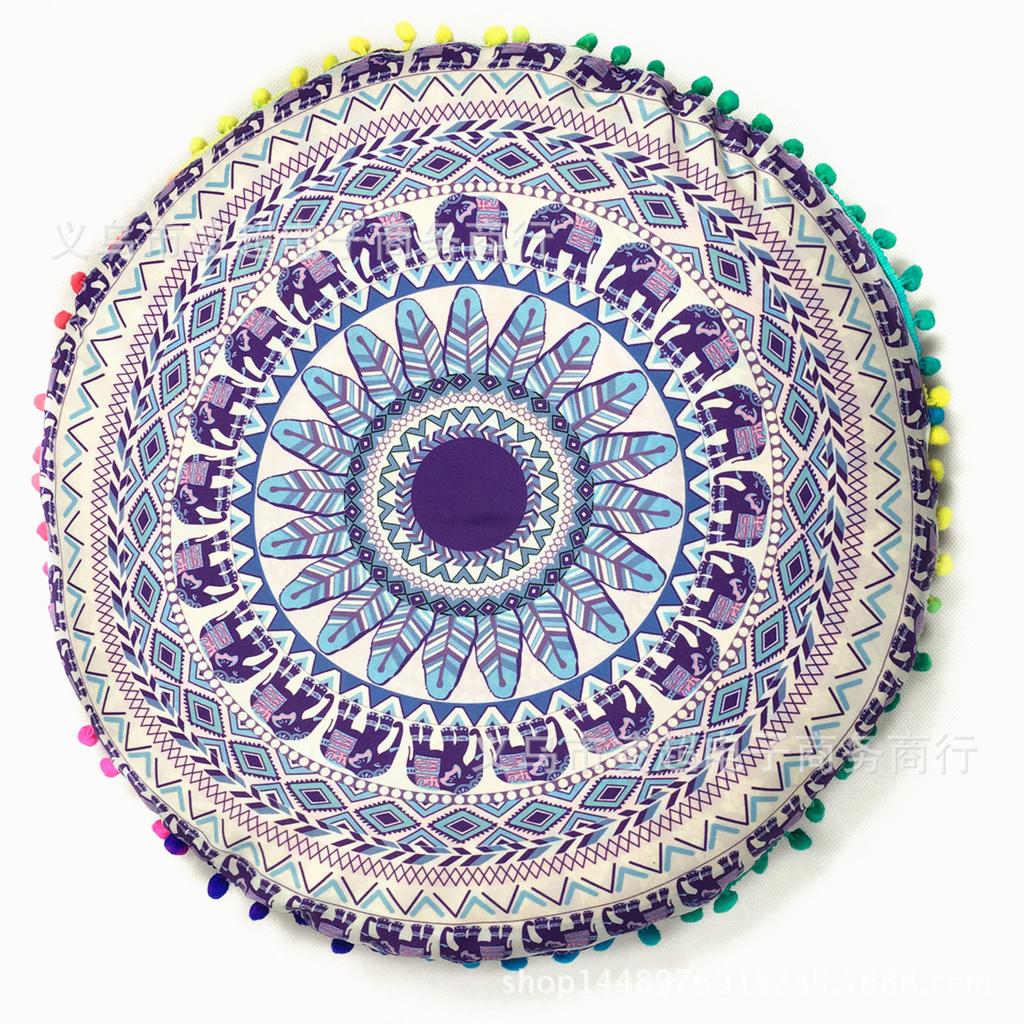 Bohemian 43cm/80cm Round Pillow Case Mandala Pattern Cushion Cover Indian Elephant Retro Meditation Floor Decorative Pillows