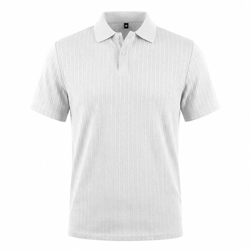 Men s White Vertical Cable Knit Textured Polo Collar Short Sleeve Polo Shirt S