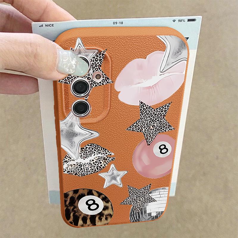 Vintage Leopard Print Stars Billiards Case For Samsung Galaxy S25 Edge S24 Ultra S23 S22 Plus S21 FE S26 Ultra Leather Texture Silicone Cover