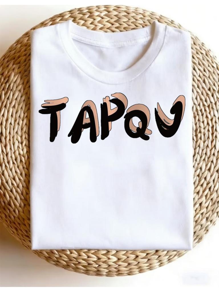 Casual Short-Sleeve T-Shirt for Women Featuring a Striking TAPQV Letter Print, Designed with a Round Neck And a Regular