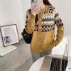 Women's Retro Jacquard Crew Neck Loose Knit Cardigan Spring Autumn Ethnic Style Sweater Coat Top