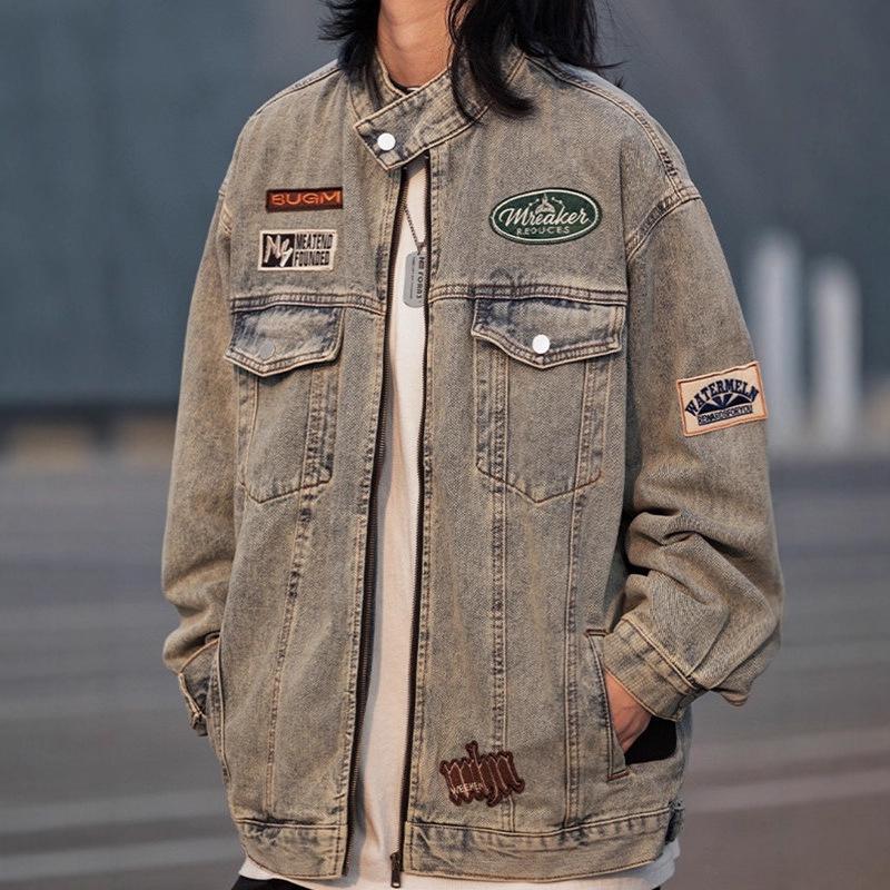 Unisex Retro Denim Motorcycle Jacket: Autumn/Winter Casual Trend, Loose Fit with Lapel