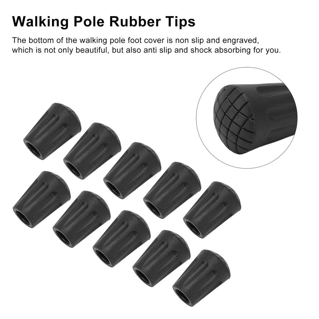 10pcs Walking Pole Rubber Tips Universal Round Head Shock Absorbing Hiking Pole Feet Cover