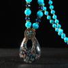 Ethnic Red Beaded Necklace with Teardrop Pendant On Sweater Chain
