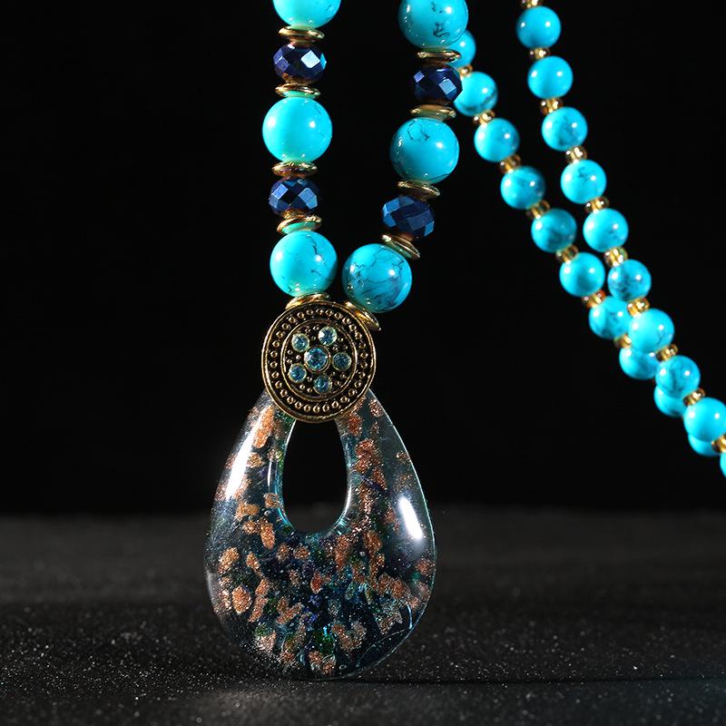 

Ethnic Style Teardrop Pendant Beaded Sweater Chain Necklace