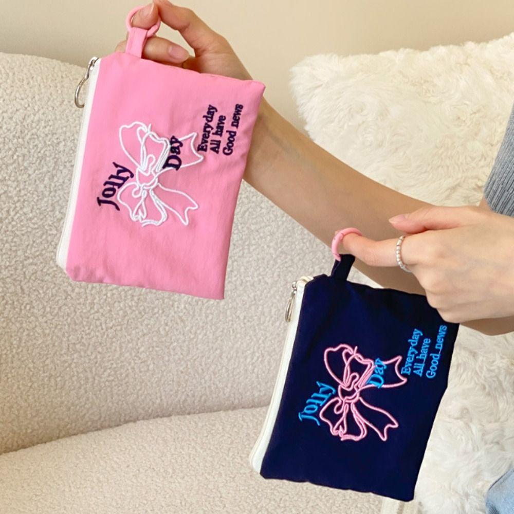 

Wallet Lipstick Storage Bag Korean Style Small Cosmetic Bag Bow Embroidery Coin Purse Makeup Bag