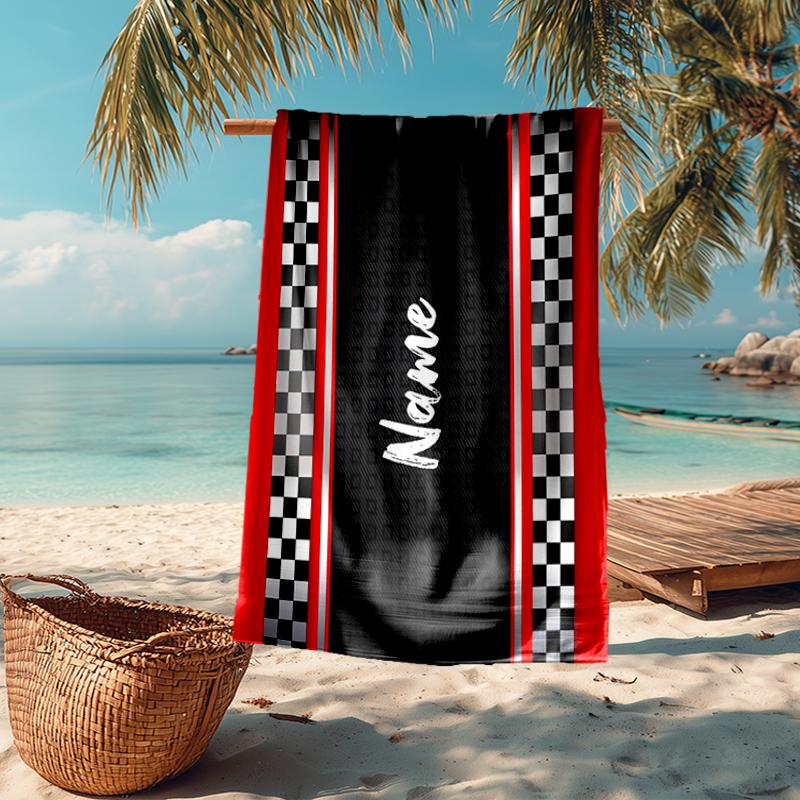 Custom Name Ultra-Soft Beach Towel with Racing Theme,Ideal for Pool - Camping, Diving - Perfect Travel Essential, Vibrant Beach Towel.