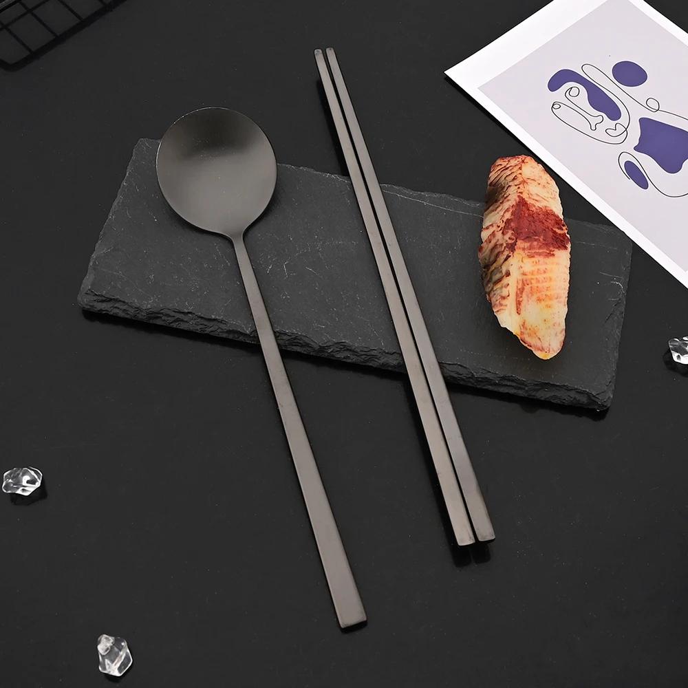 Matná sada příborů z nerezové oceli Sushi tyčinky Večeřové lžíce Sada 8 ks Nádobí Korejské hůlky Dezertní lžíce Sada příborů