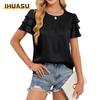 Damen Mode Lässig O-Ausschnitt Kurzarm Blusen & Hemden