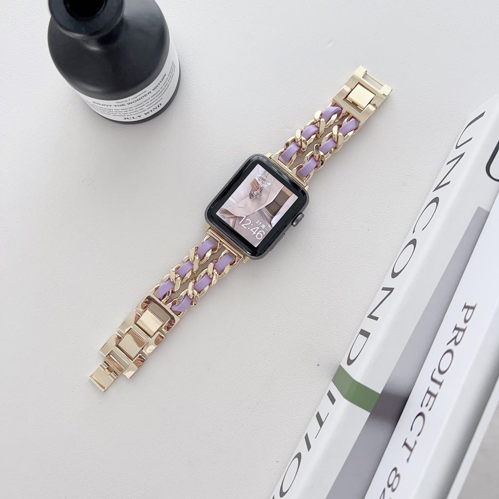 Metall-Lederarmband für Apple Watch 49 mm 45 mm 41 mm 44 mm 40 mm 42 mm 36 mm Damen-Uhrenarmband für iWatch Serie 10 9 8 7 6 5 4 SE