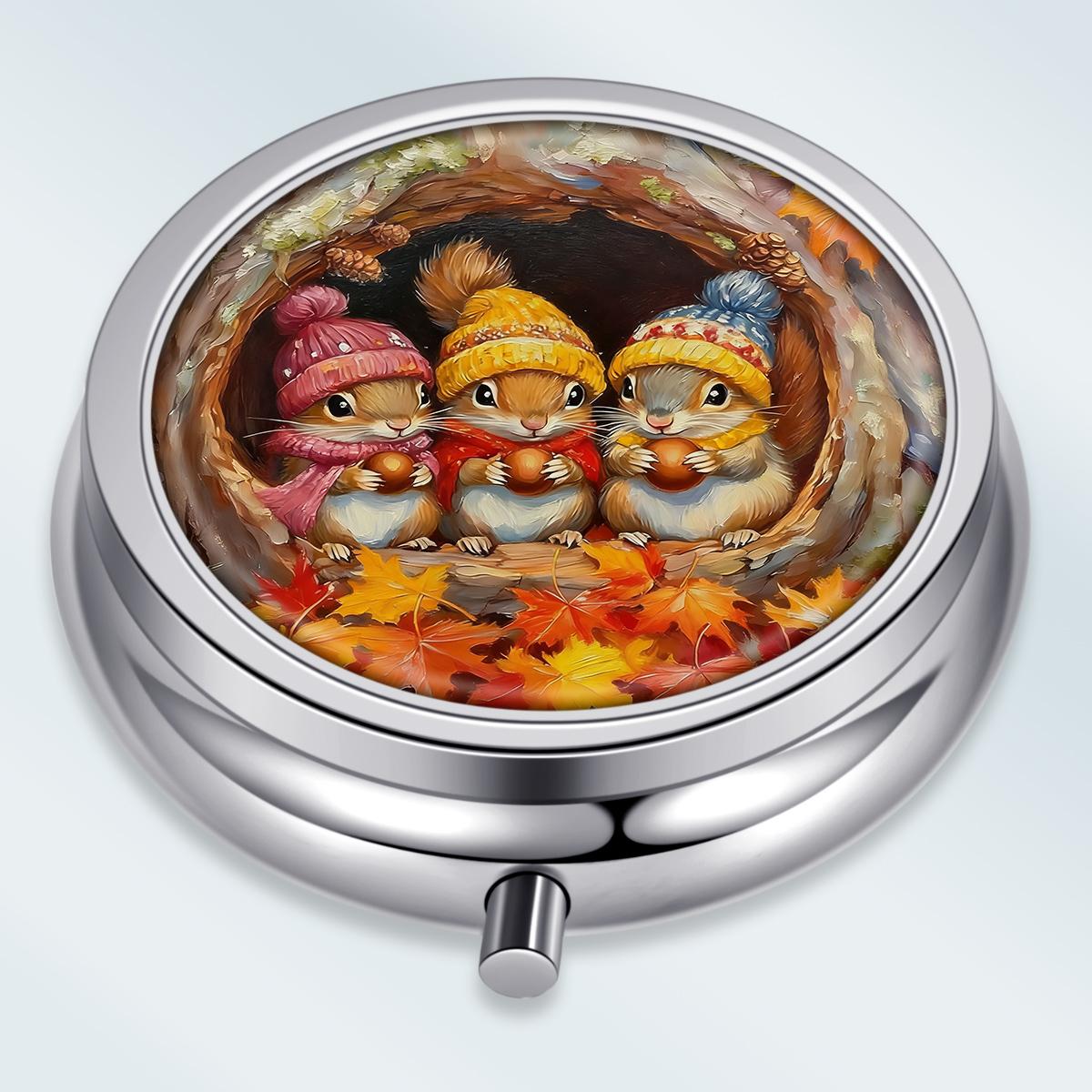 

Portable Pill Box with 3 Compartments, Mini Metal Medicine Organizer Case, Cute Printed Pill Container for Vitamins, Pills, Jewelry, Travel, Daily Use разноцветный