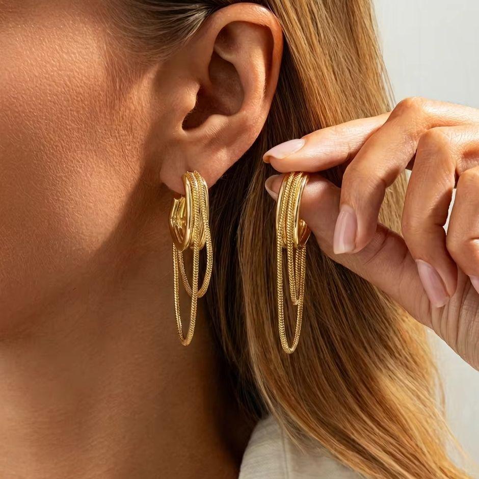 Elegant Vintage Drop Ear Line Long Hanging Earrings For Women Gold Color Tassel Snake Chain Piercing Earing Party Jewelry Gifts