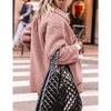 Lamb Wool Coat for Women Long Sleeves Turndown Collar  Medium Length Cotton Jacket Solid Color Warm Comfortable Autumn and Winter