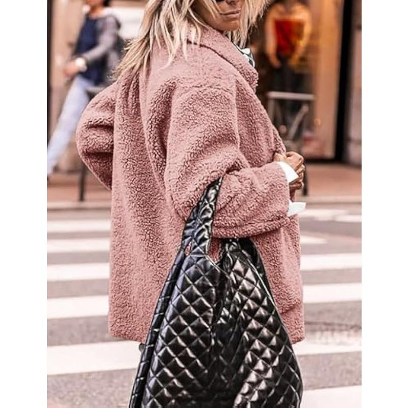 Lamb Wool Coat for Women Long Sleeves Turndown Collar  Medium Length Cotton Jacket Solid Color Warm Comfortable Autumn and Winter