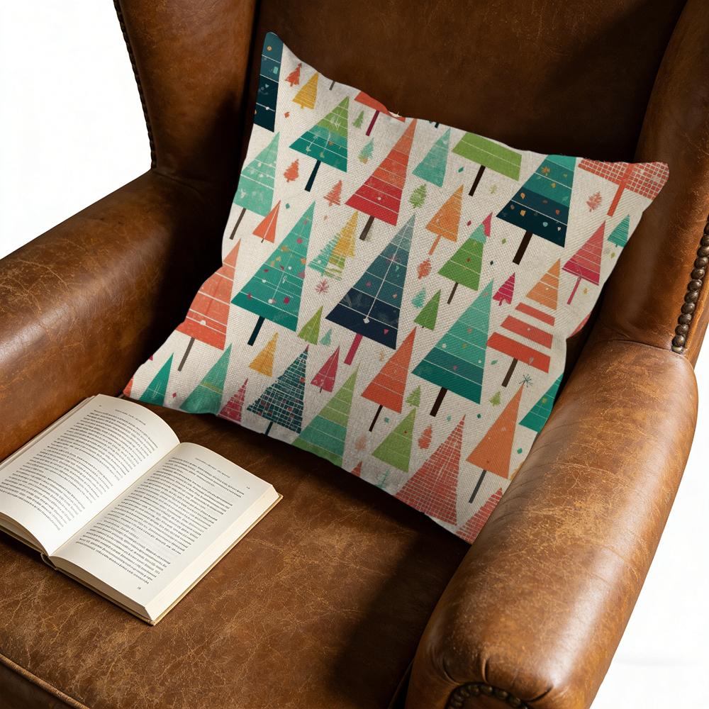 1Pc Retro Style Cushion Cover Multicolor Christmas Tree Print Pillowcase For Sofa Bed Living Room Decorative Throw Case 45X45Cm